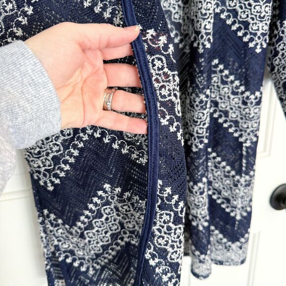 Xhilaration Navy White Crochet Sheer Caftan Open Front Cover Up Cardigan M - L - Picture 2 of 8